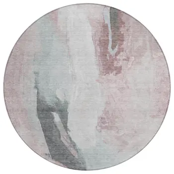 8' Blush And Gray Round Abstract Washable Indoor Outdoor Area Rug