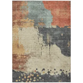 8' X 10' Rust Beige And Charcoal Abstract Washable Indoor Outdoor Area Rug