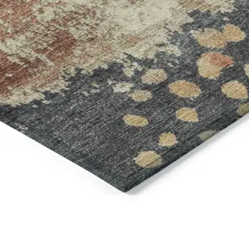 8' X 10' Rust Beige And Charcoal Abstract Washable Indoor Outdoor Area Rug