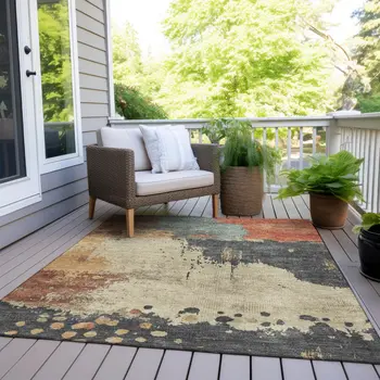 8' X 10' Rust Beige And Charcoal Abstract Washable Indoor Outdoor Area Rug