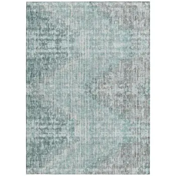 3' X 5' Teal Blue And Ivory Geometric Washable Indoor Outdoor Area Rug