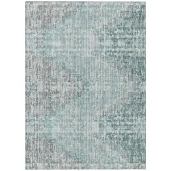3' X 5' Teal Blue And Ivory Geometric Washable Indoor Outdoor Area Rug