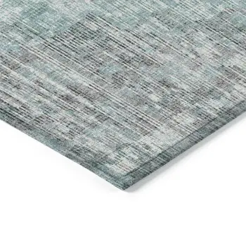 3' X 5' Teal Blue And Ivory Geometric Washable Indoor Outdoor Area Rug