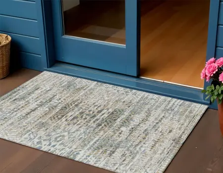 3' X 5' Ivory And Beige Moroccan Washable Indoor Outdoor Area Rug