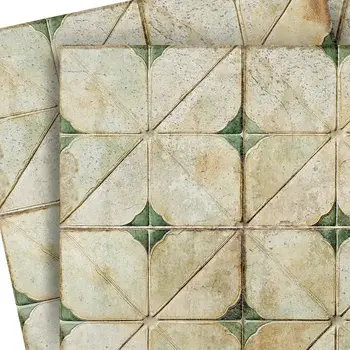 5" x 5" Green Vinyl Arabesque Peel And Stick Removable Tiles