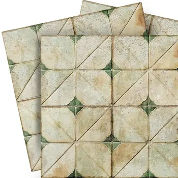 5" x 5" Green Vinyl Arabesque Peel And Stick Removable Tiles