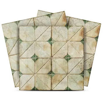 5" x 5" Green Vinyl Arabesque Peel And Stick Removable Tiles