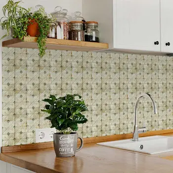 5" x 5" Green Vinyl Arabesque Peel And Stick Removable Tiles