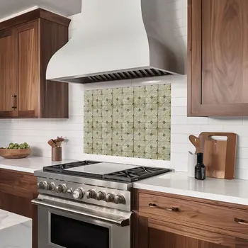 5" x 5" Green Vinyl Arabesque Peel And Stick Removable Tiles