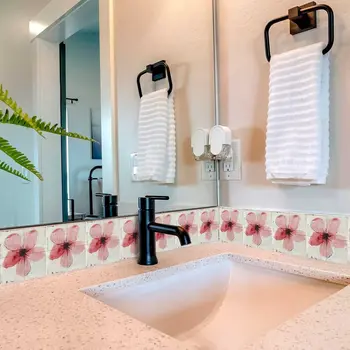 4" x 4" Pink Vinyl Arabesque Peel And Stick Removable Tiles