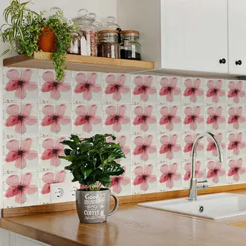 5" x 5" Pink Vinyl Arabesque Peel And Stick Removable Tiles