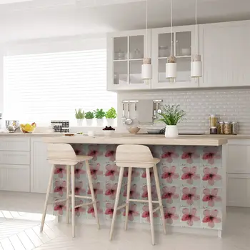 5" x 5" Pink Vinyl Arabesque Peel And Stick Removable Tiles