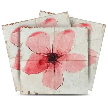 6" x 6" Pink Vinyl Arabesque Peel And Stick Removable Tiles