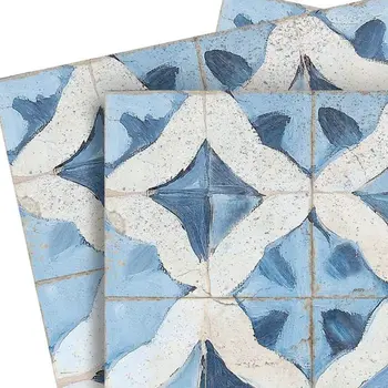 6" x 6" Blue Vinyl Arabesque Peel And Stick Removable Tiles