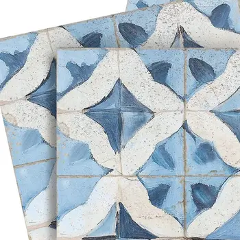 7" x 7" Blue Vinyl Arabesque Peel And Stick Removable Tiles