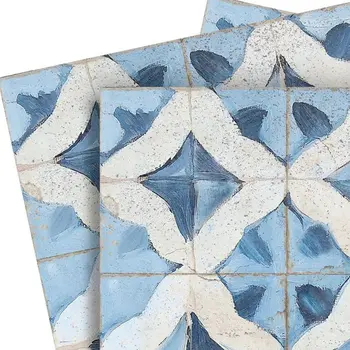 8" x 8" Blue Vinyl Arabesque Peel And Stick Removable Tiles