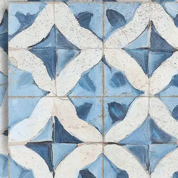 12" x 12" Blue Vinyl Arabesque Peel And Stick Removable Tiles