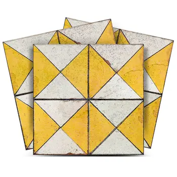 4" x 4" Yellow Vinyl Arabesque Peel And Stick Removable Tiles
