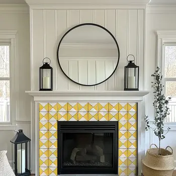 4" x 4" Yellow Vinyl Arabesque Peel And Stick Removable Tiles