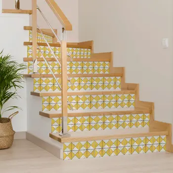 4" x 4" Yellow Vinyl Arabesque Peel And Stick Removable Tiles