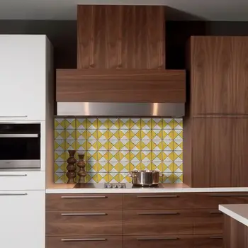 4" x 4" Yellow Vinyl Arabesque Peel And Stick Removable Tiles