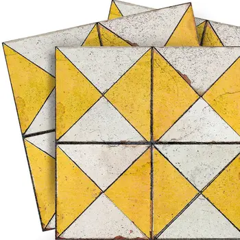 7" x 7" Yellow Vinyl Arabesque Peel And Stick Removable Tiles