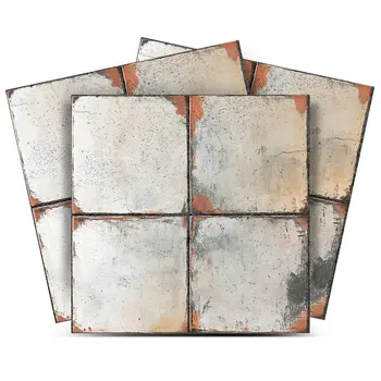 4" x 4" Gray Vinyl Arabesque Peel And Stick Removable Tiles
