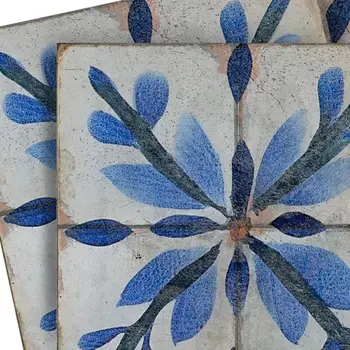 4" x 4" Blue Vinyl Arabesque Peel And Stick Removable Tiles