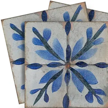 6" x 6" Blue Vinyl Arabesque Peel And Stick Removable Tiles