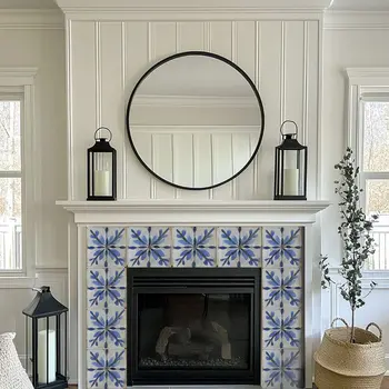 6" x 6" Blue Vinyl Arabesque Peel And Stick Removable Tiles