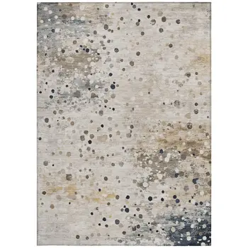 5' X 8' Ivory And Taupe Abstract Washable Indoor Outdoor Area Rug