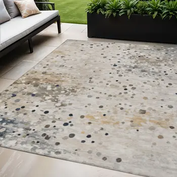 5' X 8' Ivory And Taupe Abstract Washable Indoor Outdoor Area Rug