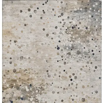 5' X 8' Ivory And Taupe Abstract Washable Indoor Outdoor Area Rug