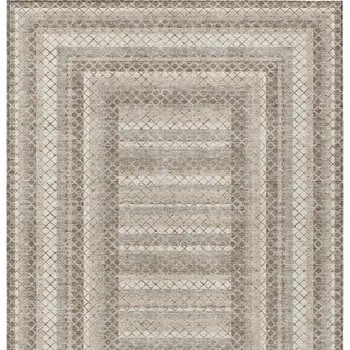 5' X 8' Taupe And Ivory Geometric Washable Indoor Outdoor Area Rug