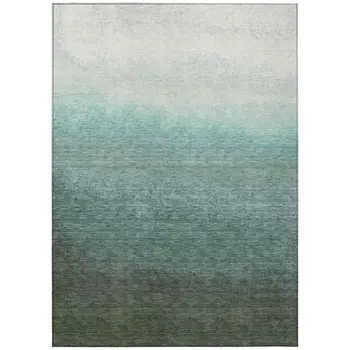 10' X 14' Pale Aqua And Gray Ombre Washable Indoor Outdoor Area Rug