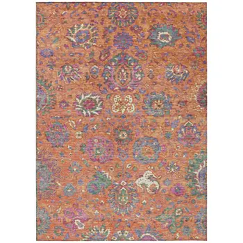 3' X 5' Orange Blue And Pink Floral Washable Indoor Outdoor Area Rug