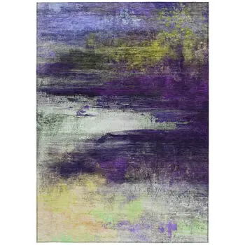 5' X 8' Purple Yellow And Ivory Abstract Washable Indoor Outdoor Area Rug