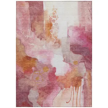 9' X 12' Pink Copper And Ivory Abstract Washable Indoor Outdoor Area Rug