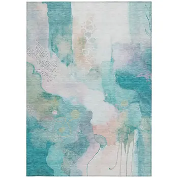 5' X 8' Turquoise Blush And Ivory Abstract Washable Indoor Outdoor Area Rug