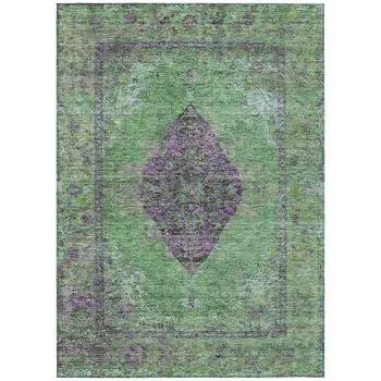 5' X 8' Lime Green And Purple Medallion Washable Indoor Outdoor Area Rug