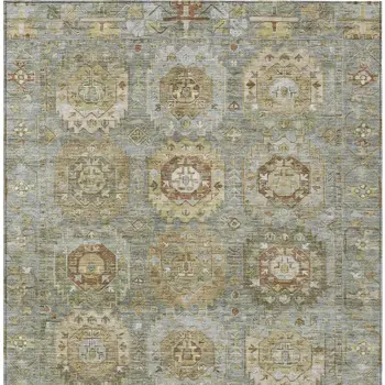 3' X 5' Sage Brown And Taupe Medallion Washable Indoor Outdoor Area Rug