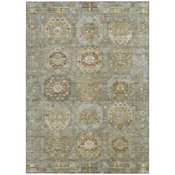 3' X 5' Sage Brown And Taupe Medallion Washable Indoor Outdoor Area Rug