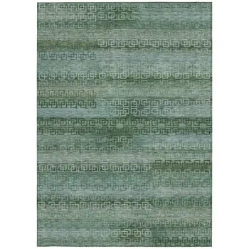 9' X 12' Artichoke Green And Sage Striped Washable Indoor Outdoor Area Rug