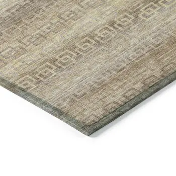 8' Beige And Wheat Round Striped Washable Indoor Outdoor Area Rug