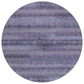 8' Plum And Lavender Round Striped Washable Indoor Outdoor Area Rug