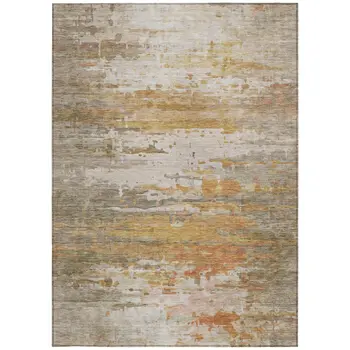 8' X 10' Khaki And Beige Abstract Washable Indoor Outdoor Area Rug