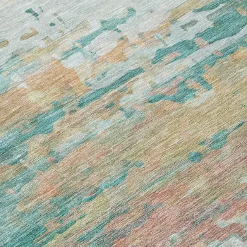 8' X 10' Teal Blue And Beige Abstract Washable Indoor Outdoor Area Rug