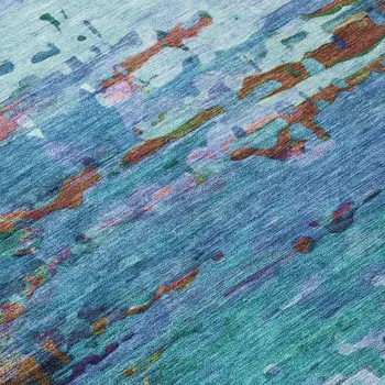 9' X 12' Blue Brown And Purple Abstract Washable Indoor Outdoor Area Rug