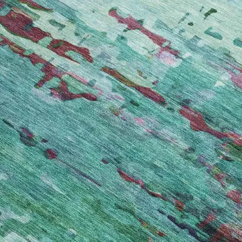 3' X 5' Teal Blue Pale Aqua And Plum Abstract Washable Indoor Outdoor Area Rug