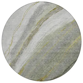 8' Artichoke Green And Gray Round Abstract Washable Indoor Outdoor Area Rug